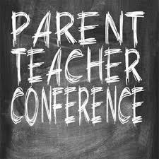 Parent Teacher Conference written on chalk board.