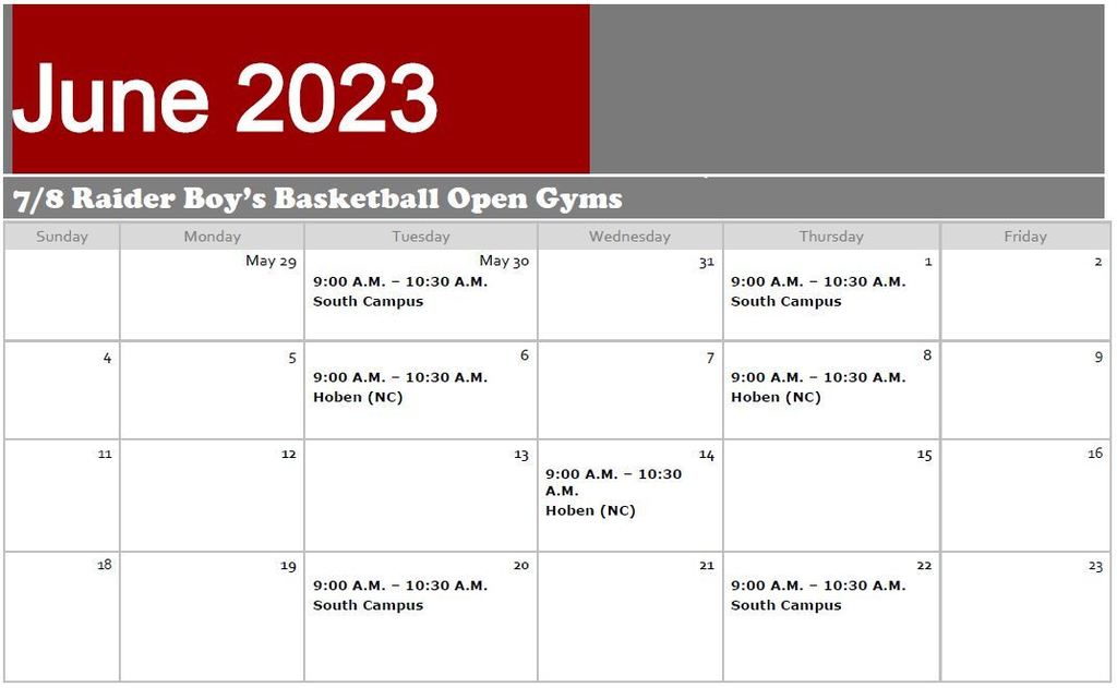 Open Gym Schedule